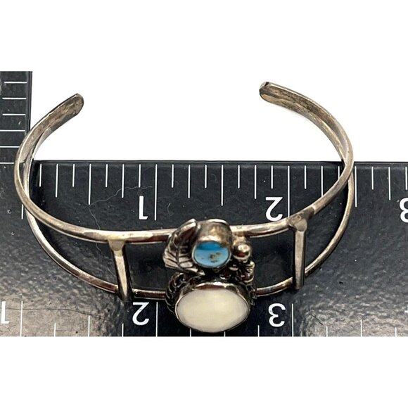 Vintage Native American Sterling Silver Turquoise MOP Cuff Bracelet 6.5" - Picture 8 of 8